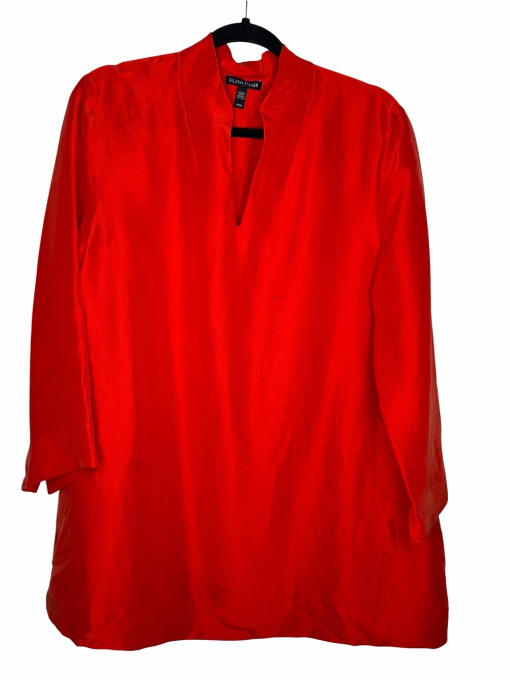 EILEEN FISHER / red 100% silk oversized 3/4 sleeve tunic blouse top / M